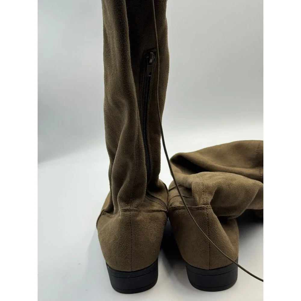 Charles Albert OTK-FLAT Olive Drab Vegan Suede Over The Knee Flat Boots‎ 10M